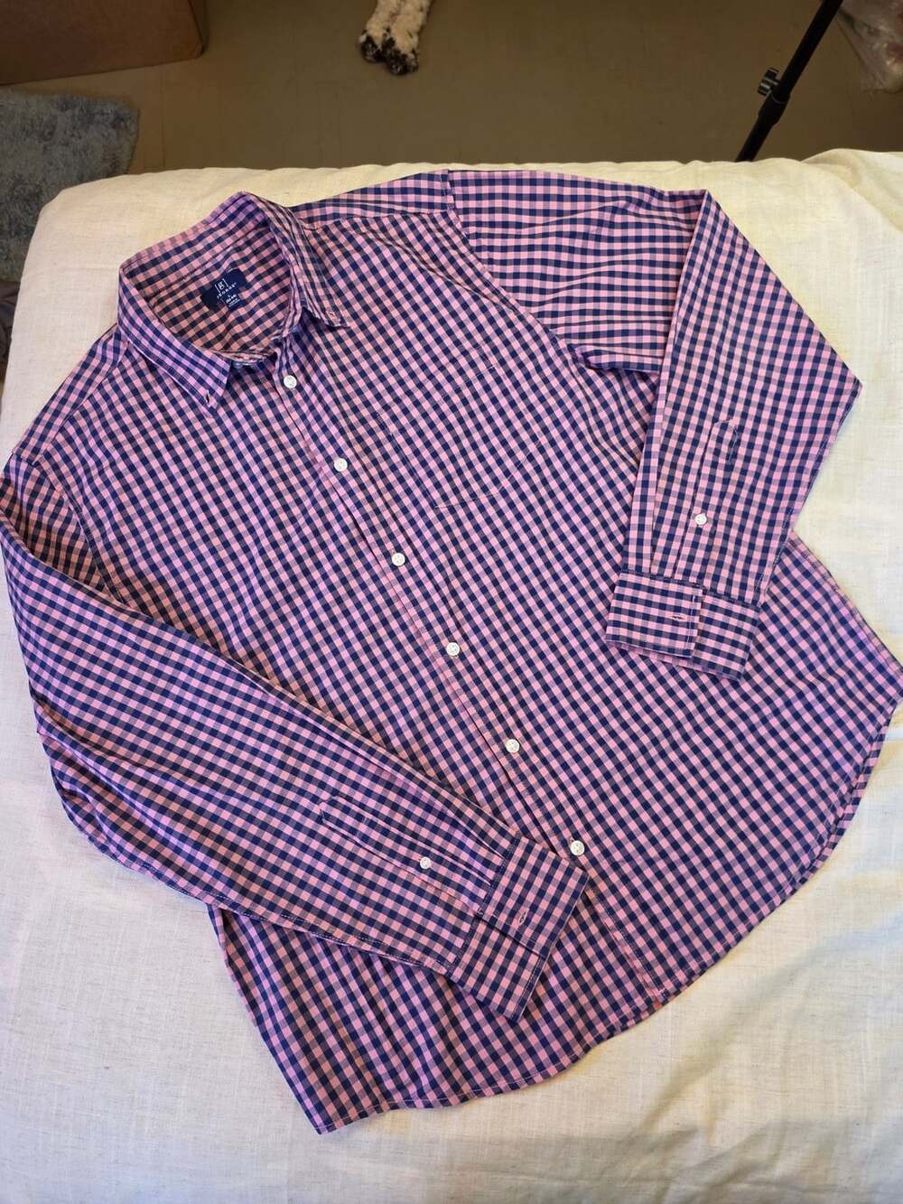 George Mens Pink & Blue Gingham Plaid Long Sleeve Button Down Shirt Size L 42 44